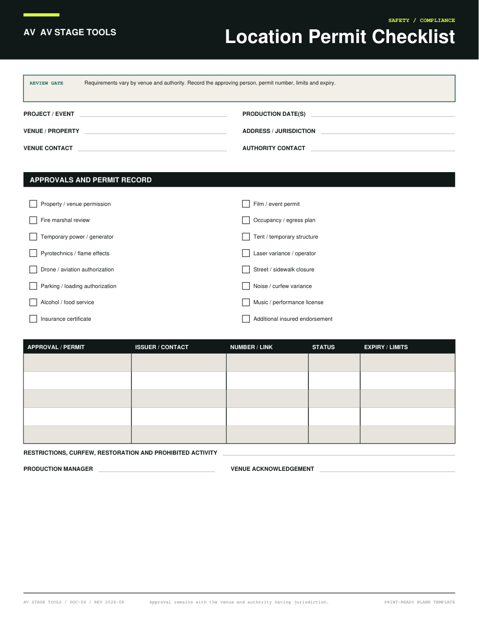 First-page preview of Location Permit Checklist